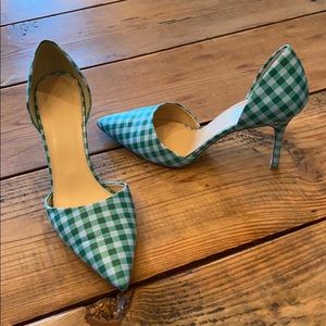 JCrew green/blue gingham D’Orsay heels